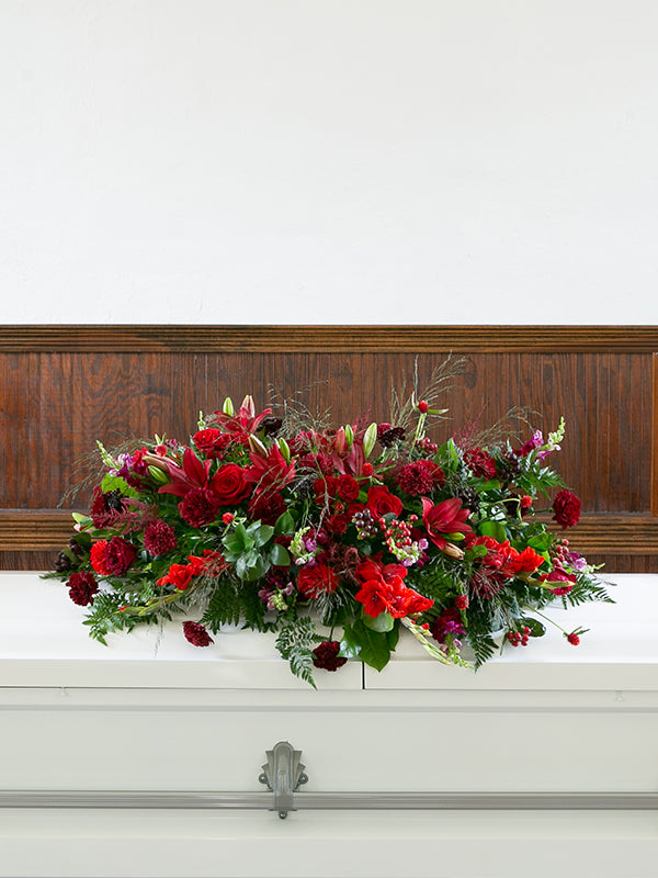 Green Double Casket Saddle with red flowers