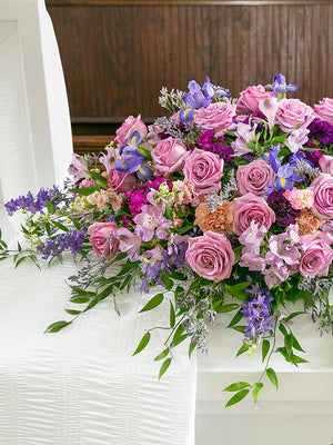 Green Single Casket Saddle with purple flowers