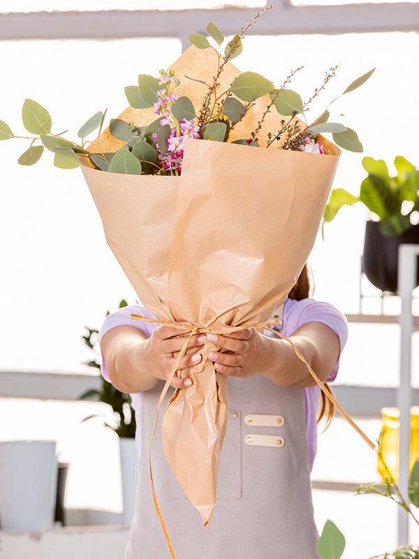 Wrapped Flower Bouquet in kraft paper
